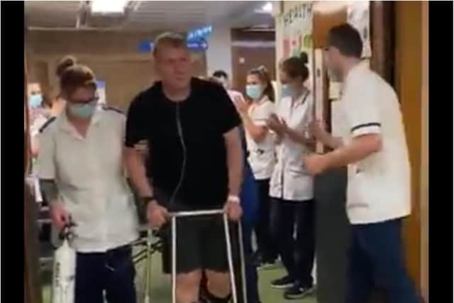 Brian Keogan walks out of hospital after 125 days battling Covid.