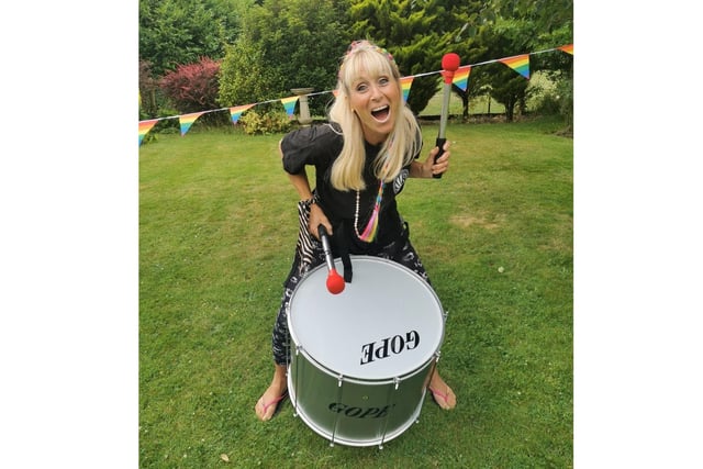 Jo Harvey showing her spirit for drumming
