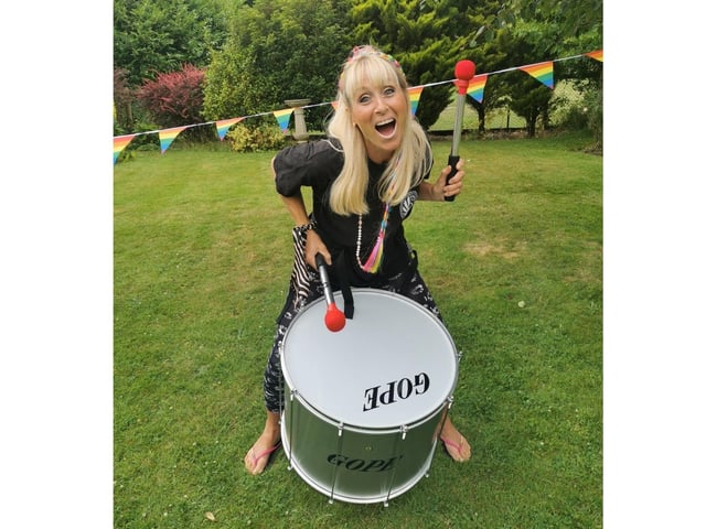 Jo Harvey showing her spirit for drumming