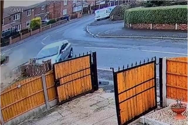 The car demolishes a brick wall after spinning out of control in Conisbrough.