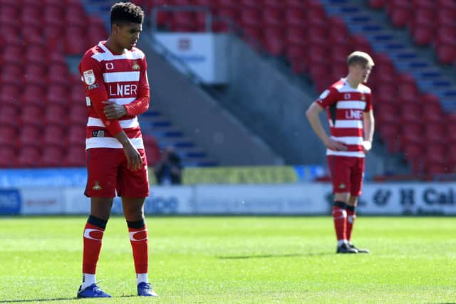 Rovers players after conceding a goal against Fleetwood