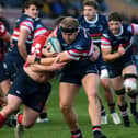 On a charge: Fred Davies scored Doncaster Knights' eighth try as they thrashed Cambridge in the Championship to maintain their strong form.(Picture: Jonathan Gawthorpe)