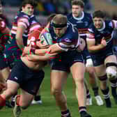 On a charge: Fred Davies scored Doncaster Knights' eighth try as they thrashed Cambridge in the Championship to maintain their strong form.(Picture: Jonathan Gawthorpe)