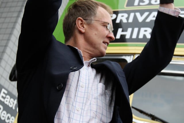 Sean O'Driscoll greets supporters at the Keepmoat