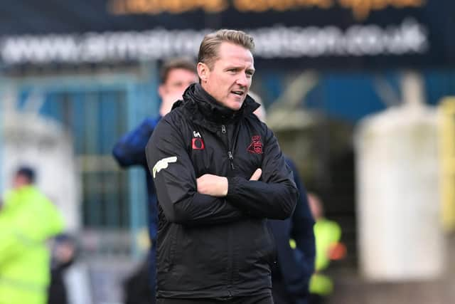 Gary McSheffrey during his final game in charge of Doncaster Rovers away to Carlisle United.