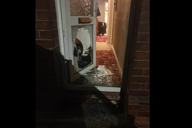 Damage to the door at the famiy home in Hexthorpe