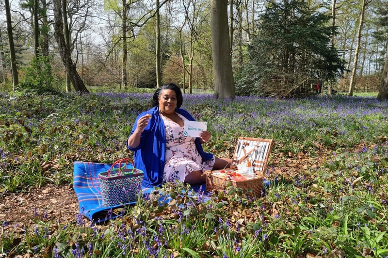 This Morning's Alison Hammond enjoys a picnic among the bluebells at Worksop's Hodsock Priory.