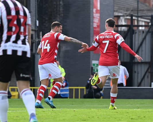 Picture Howard Roe/AHPIX LTD; Football, SkyBet; League Two;
Grimsby Town v Doncaster Rovers;
05/10/2024
Doncasters' Luke Molyneux celebrates his goal