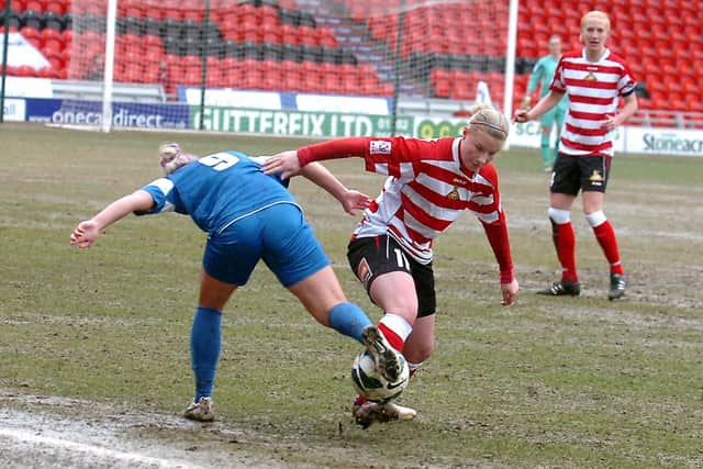 Beth England gets stuck in against Bristol Academy WFC.