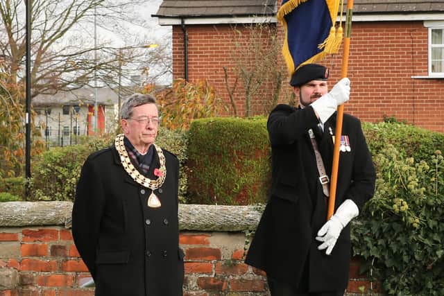 NDFP - Dedication of war grave. Dedication of the headstone of Corporal Tom Ernest Butler M.M. will be conducted by the Vicar of Thorne, Rev. David Green. L>R Tony Brookes, Chris Stevens