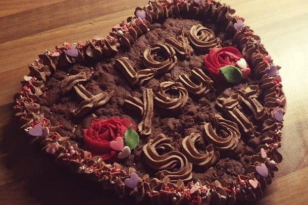 The Little Blue Owl Cake Company is baking 'giant, triple' chocolate Valentines cookies. Search for @BlueOwlCakes on Facebook.