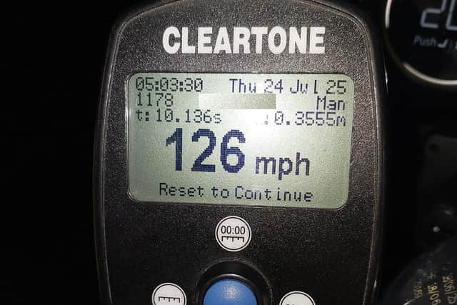 Police clocked a driver travelling at 126mph on the M18.