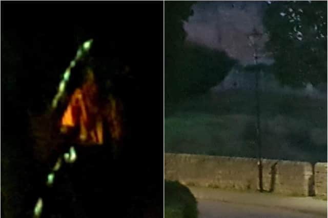 These are the photos Dean Buckley says are a ghostly monk at Conisbrough Castle. In the second photo, he says the ghostly outline of the monk is visible behind the lamp-post.