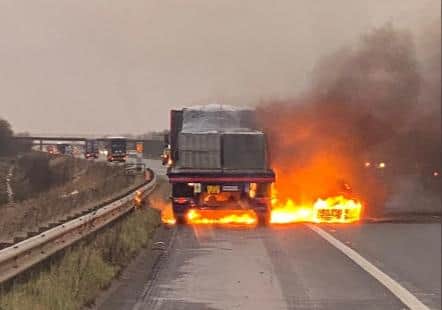 The lorry fire on the M18 yesterday