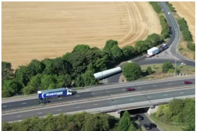 The wind turbine convoy makes its way through Doncaster. (Photo/Video: Jason Richards).