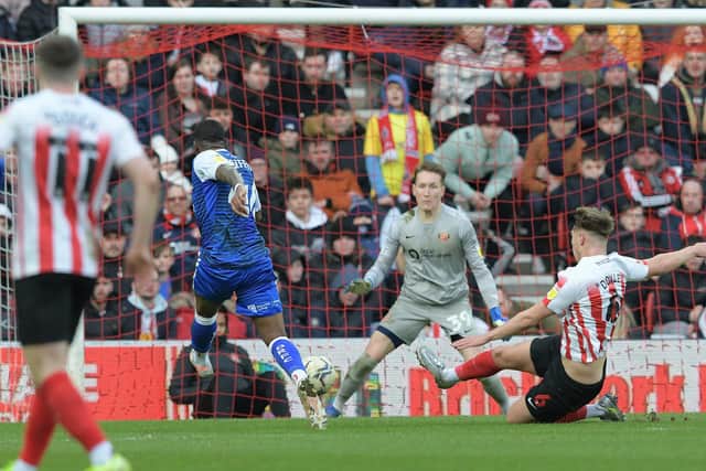 Reo Griffiths fires Rovers ahead. Picture: Howard Roe/AHPIX