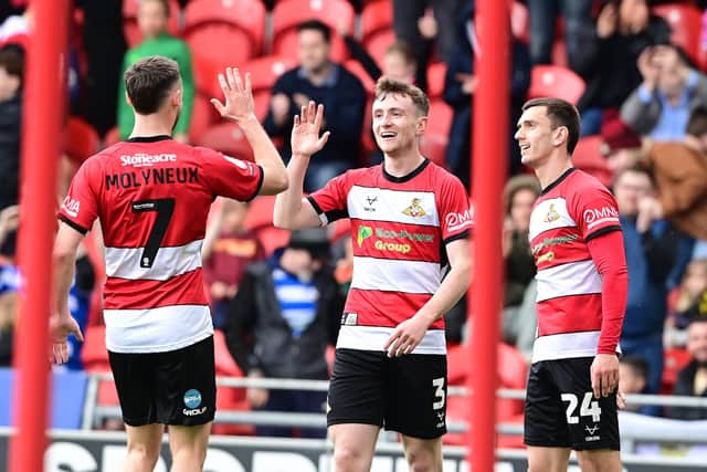 Picture Howard Roe/AHPIX LTD, Football, Sky Bet League Two,
Doncaster Rovers v Accrington Stanley;
Eco Power Stadium, Doncaster, UK 13/4/2024, K.O 3.00pm
James Maxwell celebrates his goal