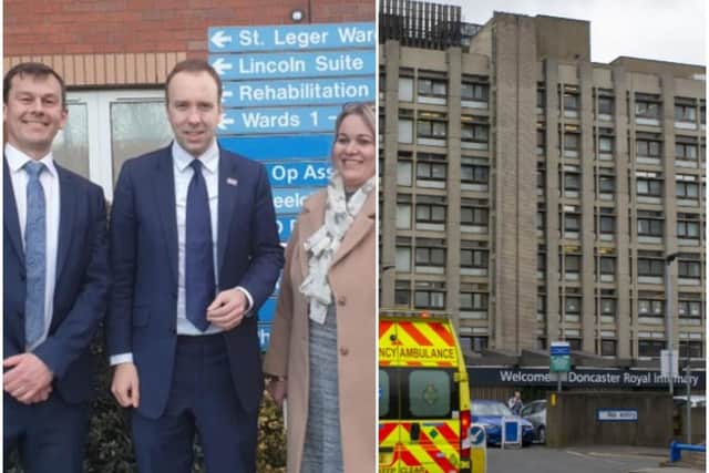 The borough had seemed to be in the running for a new site to replace the 100-plus year old Doncaster Royal Infirmary, especially after Health Secretary Matt Hancock visited the site at the request of Don Valley MP Nick Fletcher (left)
