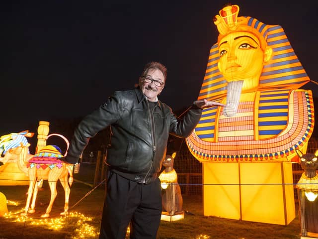 Comedian Paul Chuckle at the opening night of Winter Illuminations at the Yorkshire Wildlife Park. Photo credit: YWP/Dominic Lipinski