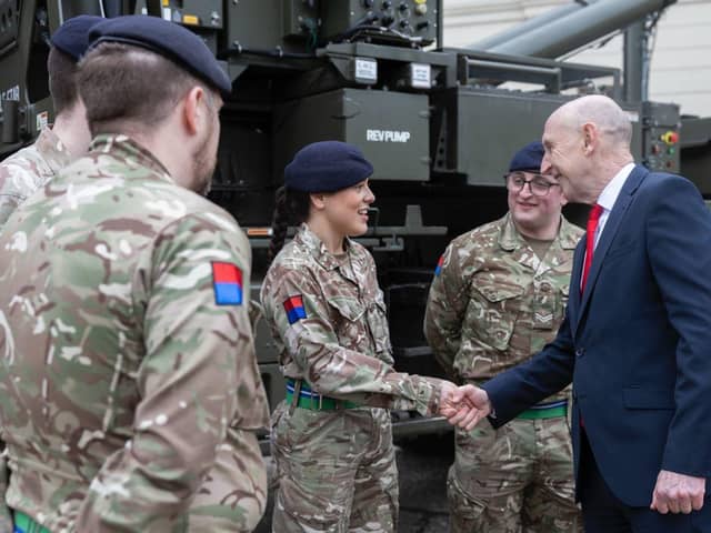 MP John Healey meeting members of the armed forces.