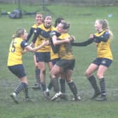 Belles celebrate their late equaliser against York.