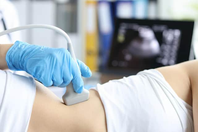 Handheld liver scanner.