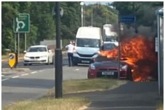 The car erupted into a fireball on one of Doncaster's busiest roads.