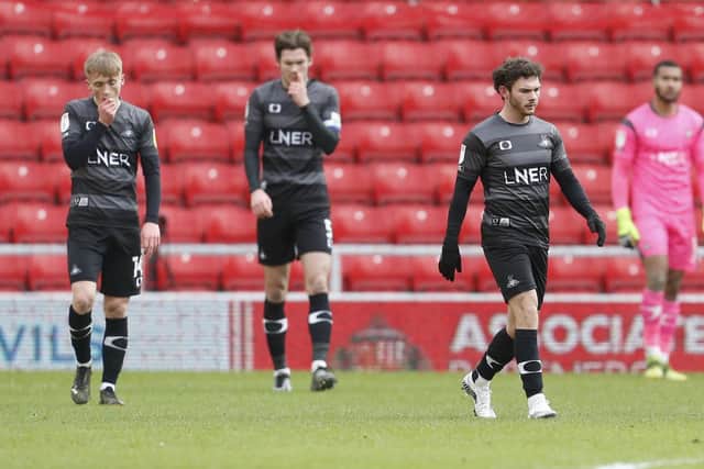 Rovers cut dejected figures as they concede again against Sunderland. Picture: Craig Brough/AHPIX
