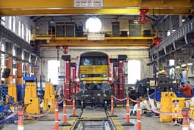 A Class 91 Locomotive pictured undergoing maintenance in the E2 Shop. Picture: Marie Caley NDFP Wabtec MC 3 