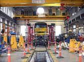 A Class 91 Locomotive pictured undergoing maintenance in the E2 Shop. Picture: Marie Caley NDFP Wabtec MC 3 