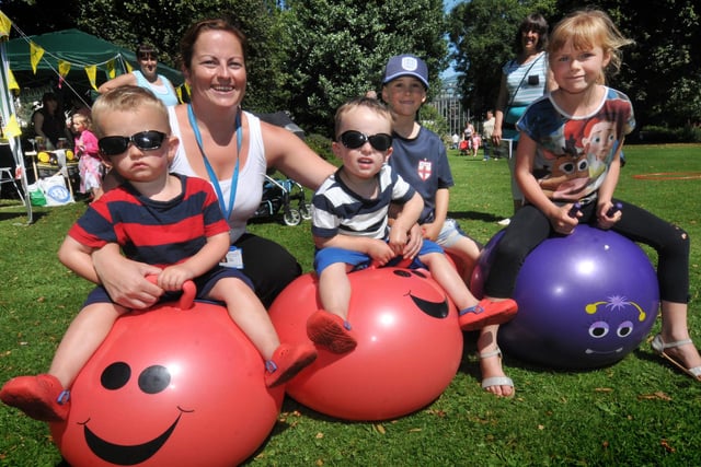 Mowbray Park was the venue for the Change 4 Life signing up session with lots of fun activities for children in 2014.
Two-year-old twins Joe and Alex Dunbar were pictured with Help Improvement Practitioner Laura Cassidy, as well as Leon Aiken-Saville and Lacey Donaldson.