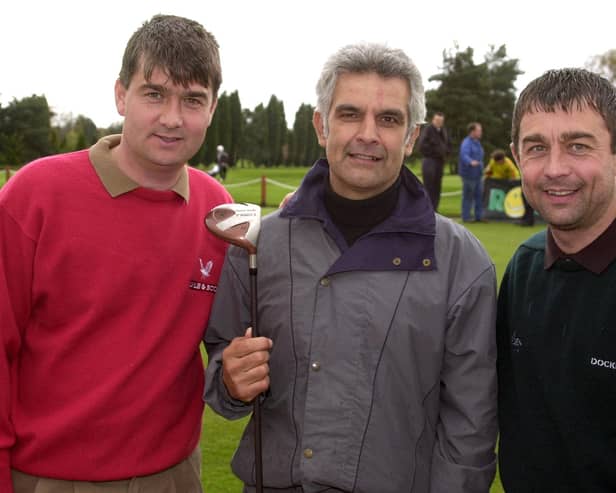 Mick Bates (centre) in 2000 alongside then-Rovers boss Ian Snodin and assistant Glyn Snodin