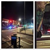 Emergency services are at the scene in Trafford Way following a collision involving a double decker bus.