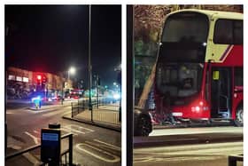 Emergency services are at the scene in Trafford Way following a collision involving a double decker bus.