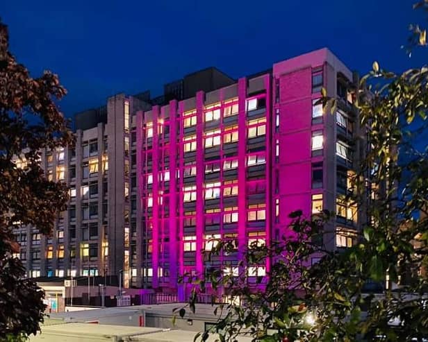 Doncaster Royal Infirmary was illuminated pink last Wednesday.