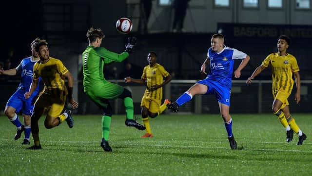 Jack Goodman nets the winner for Rovers U18s. Picture: Heather King