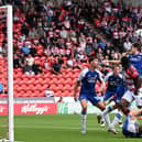 Picture Howard Roe/AHPIX LTD; Football, SkyBet;League One ; 
Doncaster Rovers v Exeter City;
2/8/2025  3.00 pm; Eco-Power Stadium; 
Doncasters'  Harry Clifton heads over the bar