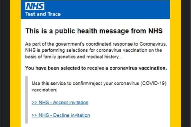 The scam email that asks users to pay for a coronavirus vaccine.