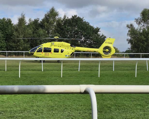 The air ambulance landed at Doncaster Racecourse this morning.