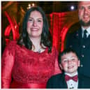 Luke Bugdol, who donated stem cells, meets his recipient James Benzel and James' mum Karen at the 2023 DKMS Gala. Photo: Dave Benett