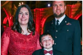 Luke Bugdol, who donated stem cells, meets his recipient James Benzel and James' mum Karen at the 2023 DKMS Gala. Photo: Dave Benett