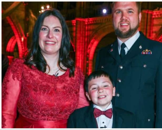 Luke Bugdol, who donated stem cells, meets his recipient James Benzel and James' mum Karen at the 2023 DKMS Gala. Photo: Dave Benett