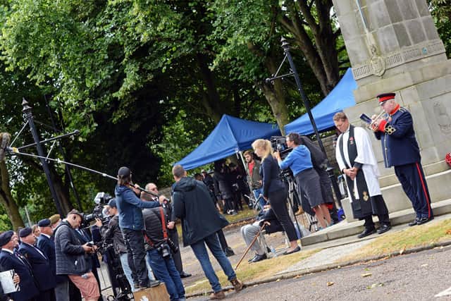 Filming of Hope Gap, an upcoming family drama written and driected by William Nicholson gets underway by the War Memorial in Doncaster. Picture: Marie Caley NDFP Hope Gap MC 3