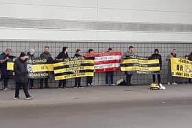 A small group of disgruntled Rovers fans held a protest about the running of the club before Monday's game.