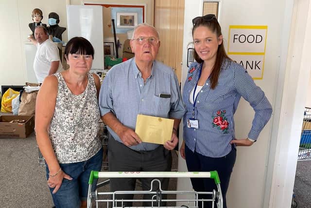 Pictured receiving the donation from Nicola Smethurst are Mexborough Foobank volunteers Gail Varley and Chaz Prouten