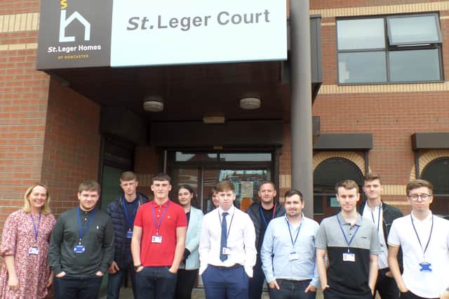 The apprentices and student placements, alongside Catherine Sullivan, St Leger Homes' Career Start Co-ordinator (far left).