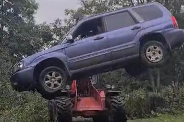The 'annoyed' farmer helped shift a Subaru abandoned on his fields by yobs.