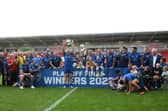 The Dons celebrate promotion. Picture: Howard Roe/AHPIX.com