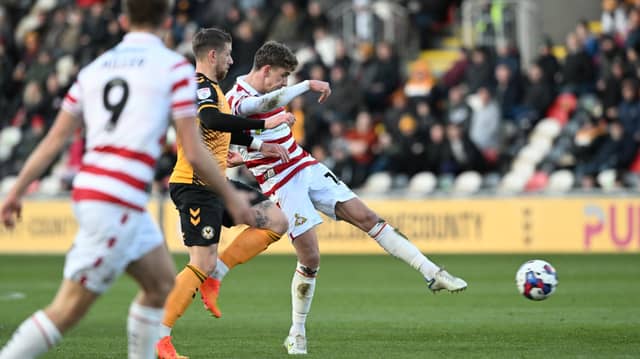 Harrison Biggins goes close in the first half.
