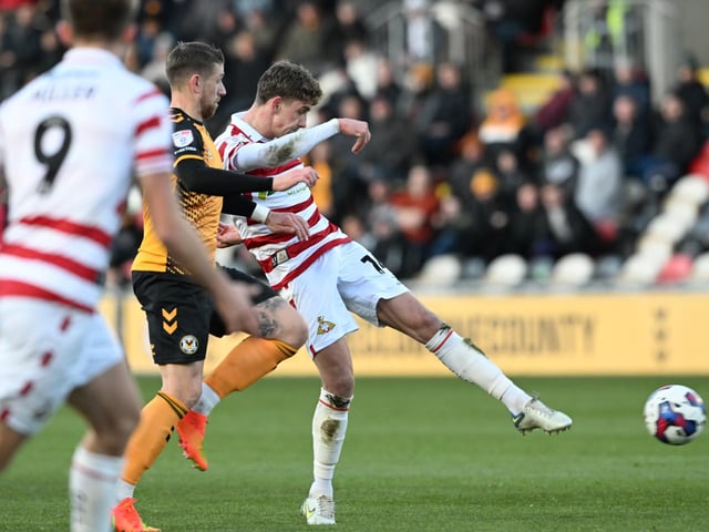 Harrison Biggins goes close in the first half.